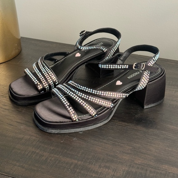 Steve Madden Tween Teen Girls Dreem Black Rhinestone Sandals Dress Shoes 5 6 NEW - Picture 11 of 11